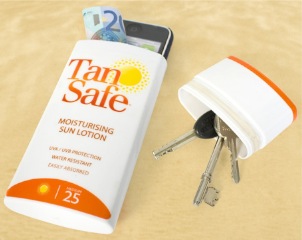 TanSafe - Sonnencreme als Geheimversteck für Wertsachen